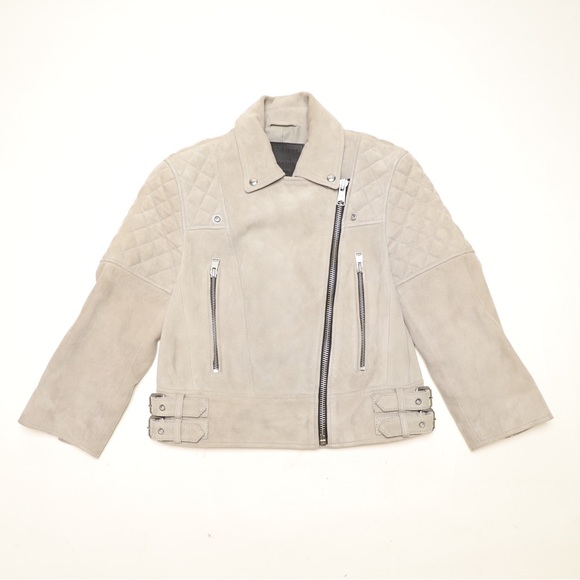 COPY - All Saints Suede Beattie Biker Zip Harness Jacket 100% Leather Sz 4 - Picture 7 of 16